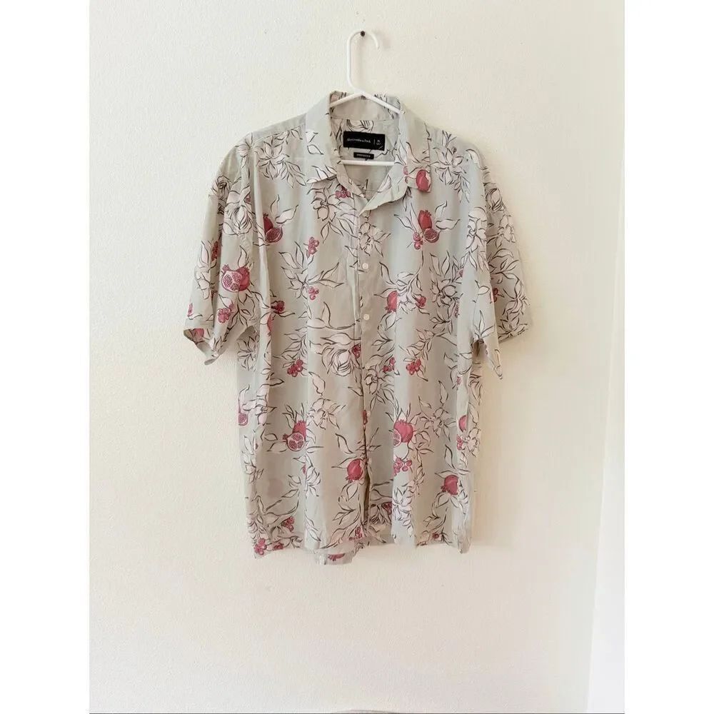 Abercrombie & Fitch Mens Oversized Pomegranate Floral Shirt Sage Green XL